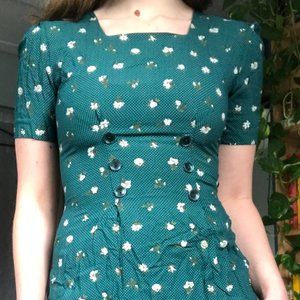 Vintage Teal Dot Floral Sailor Dress